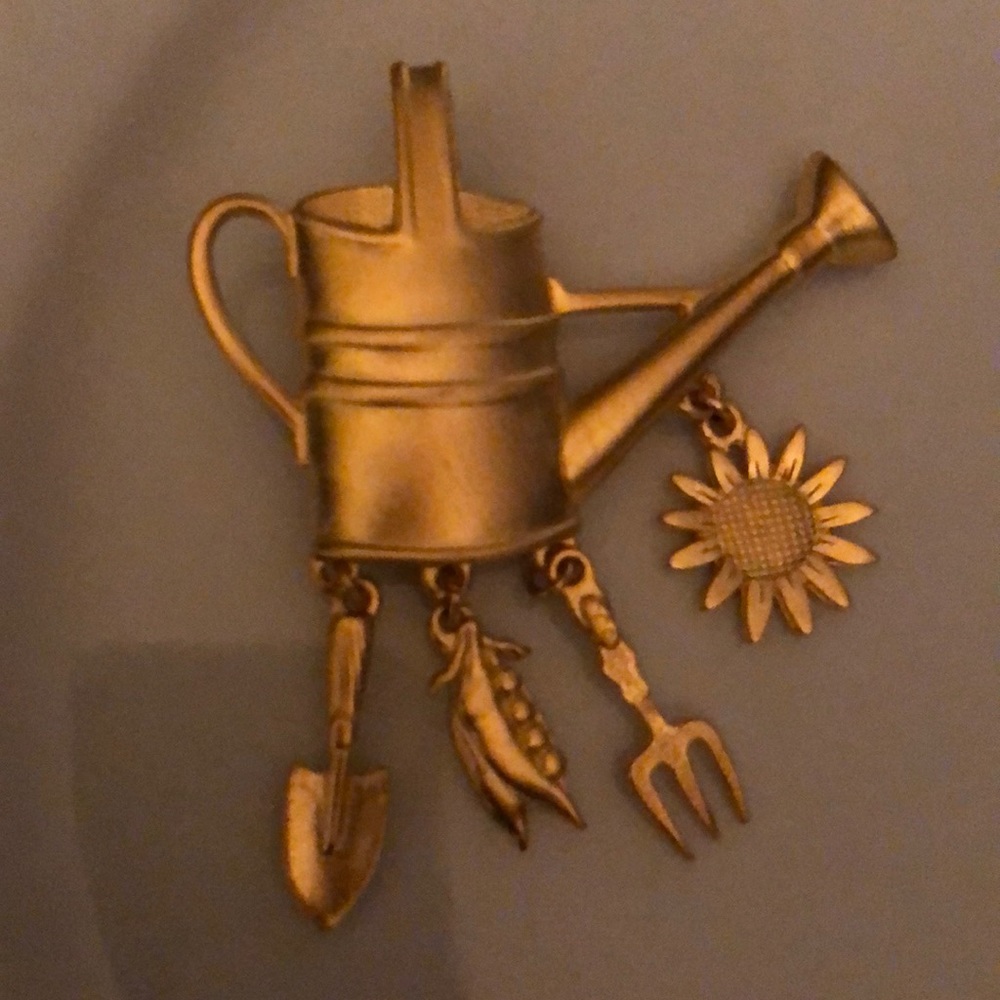 New old stock signed JJ Watering Can Charm brooch